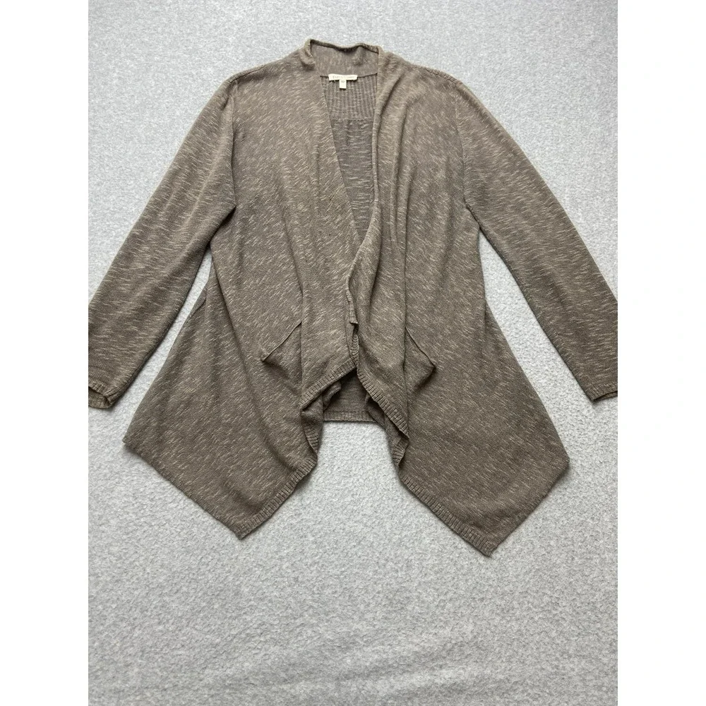Eileen Fisher Cardigan Sweater Womens S Beige Linen Cotton Open Front Drape Knit